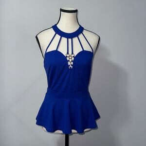 Papaya Royal Blue Peplum Halter Top – Medium